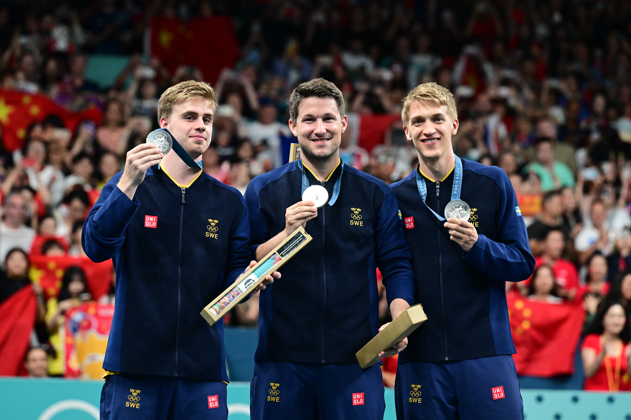 The Swedish table tennis team with their silver medals.