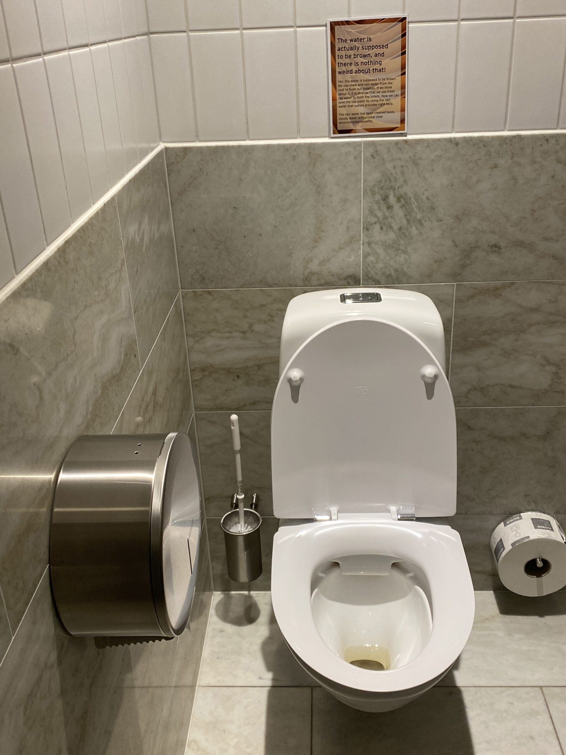 A toilet that flushes with brown rainwater.