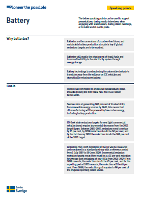 List of speaking points on battery industry