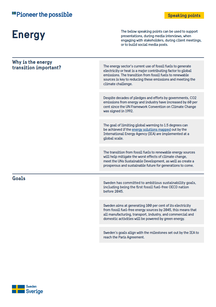 Speaking points on energy industry