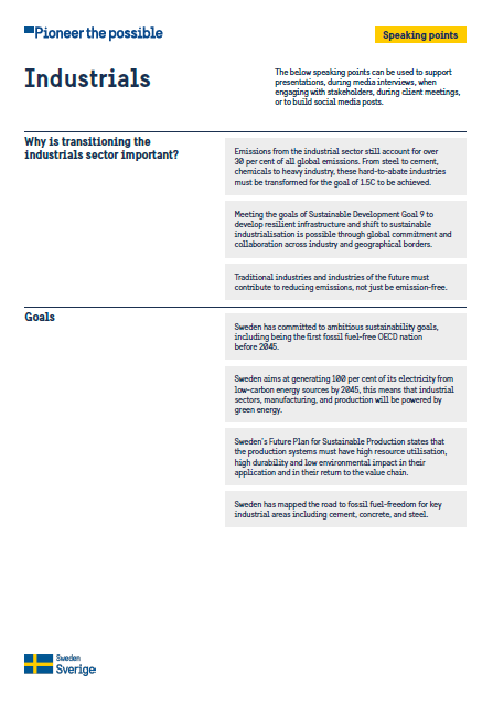 Speaking points on industrials sector