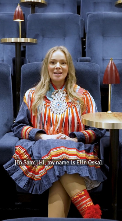 Actor Elin Oskal in traditional Sami clothing.