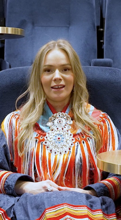 Actor Elin Oskal in traditional Sami clothing.