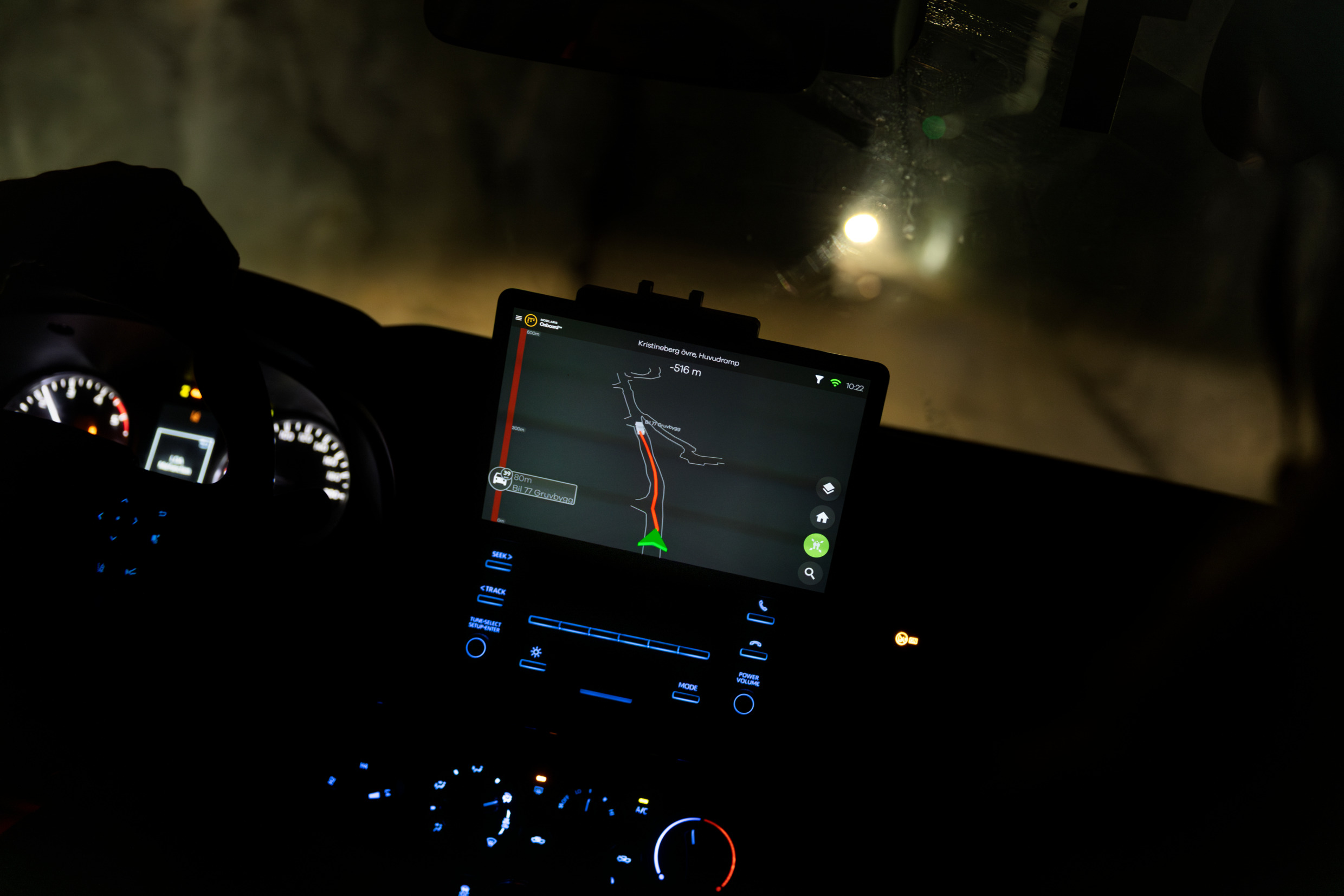 A mine seen from the cockpit of a mining vehicle.